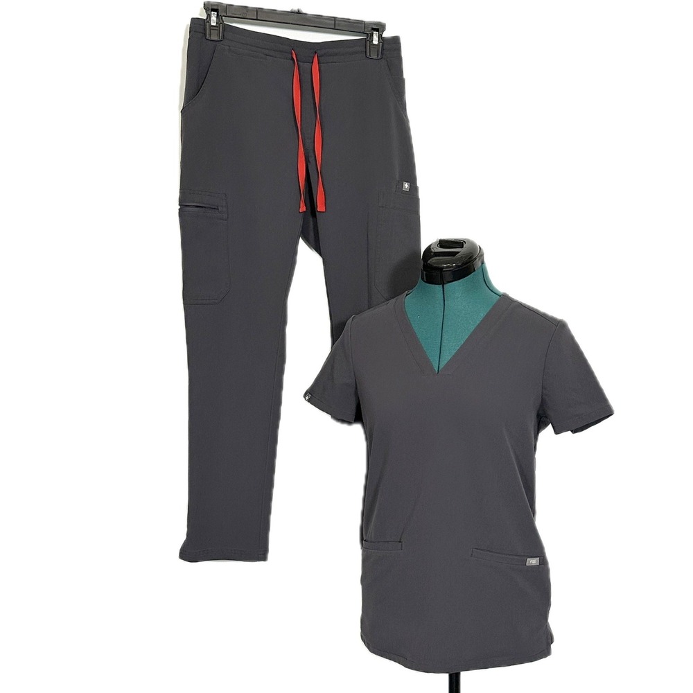 FIGS Scrub Set XS Petite Charcoal Grey Casma Top Yola Pants Technical Collection